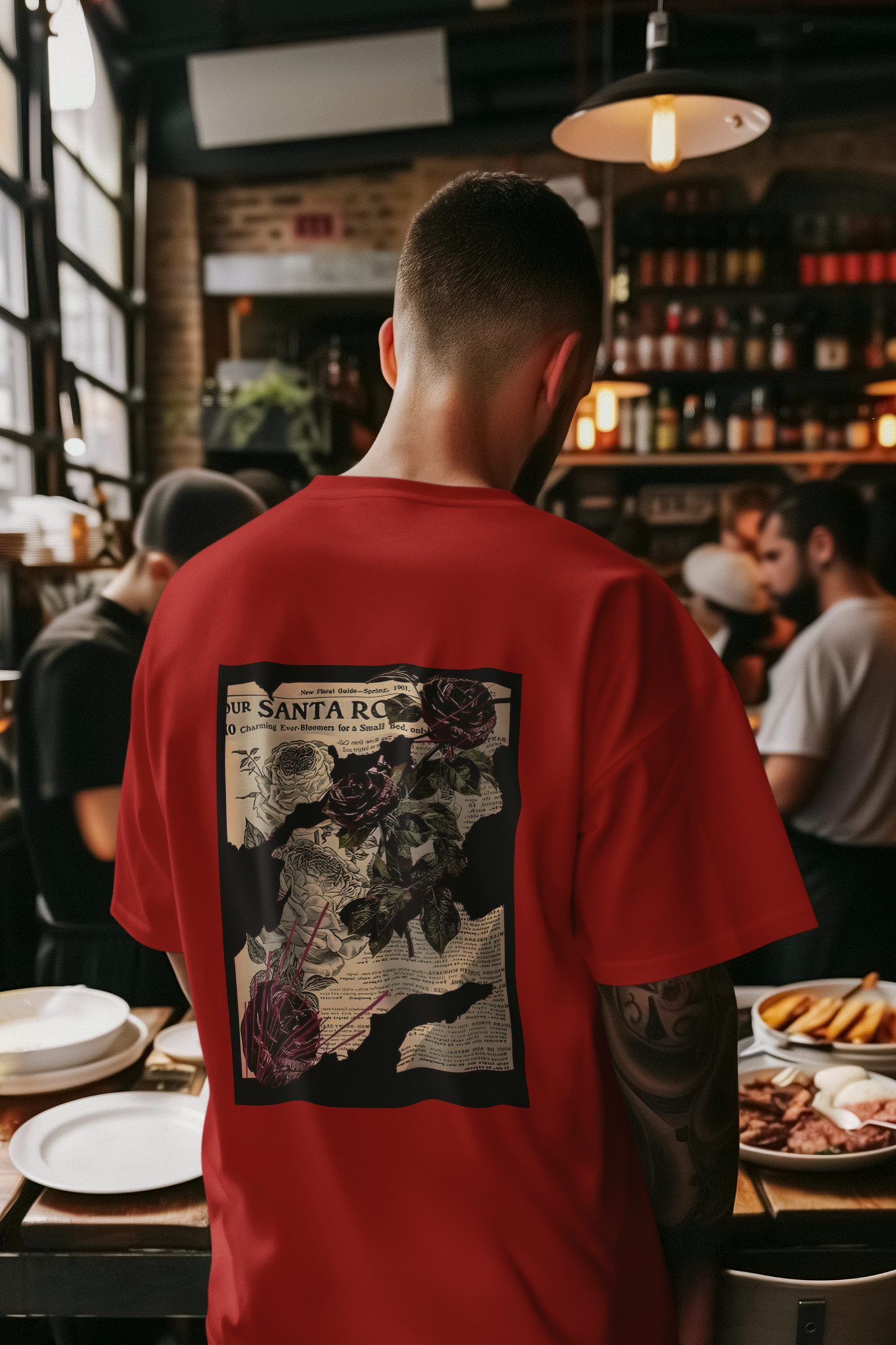 Santa Rosa Bloom” – Oversized Vintage Rose Collage Tee
