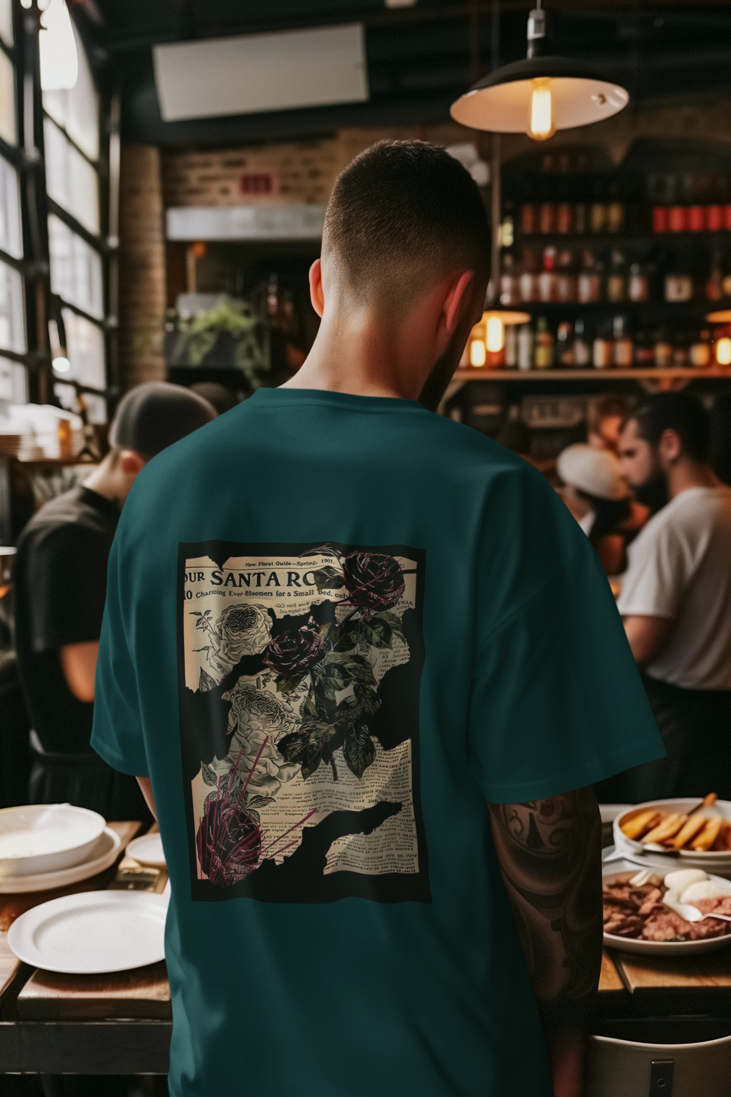 Santa Rosa Bloom” – Oversized Vintage Rose Collage Tee