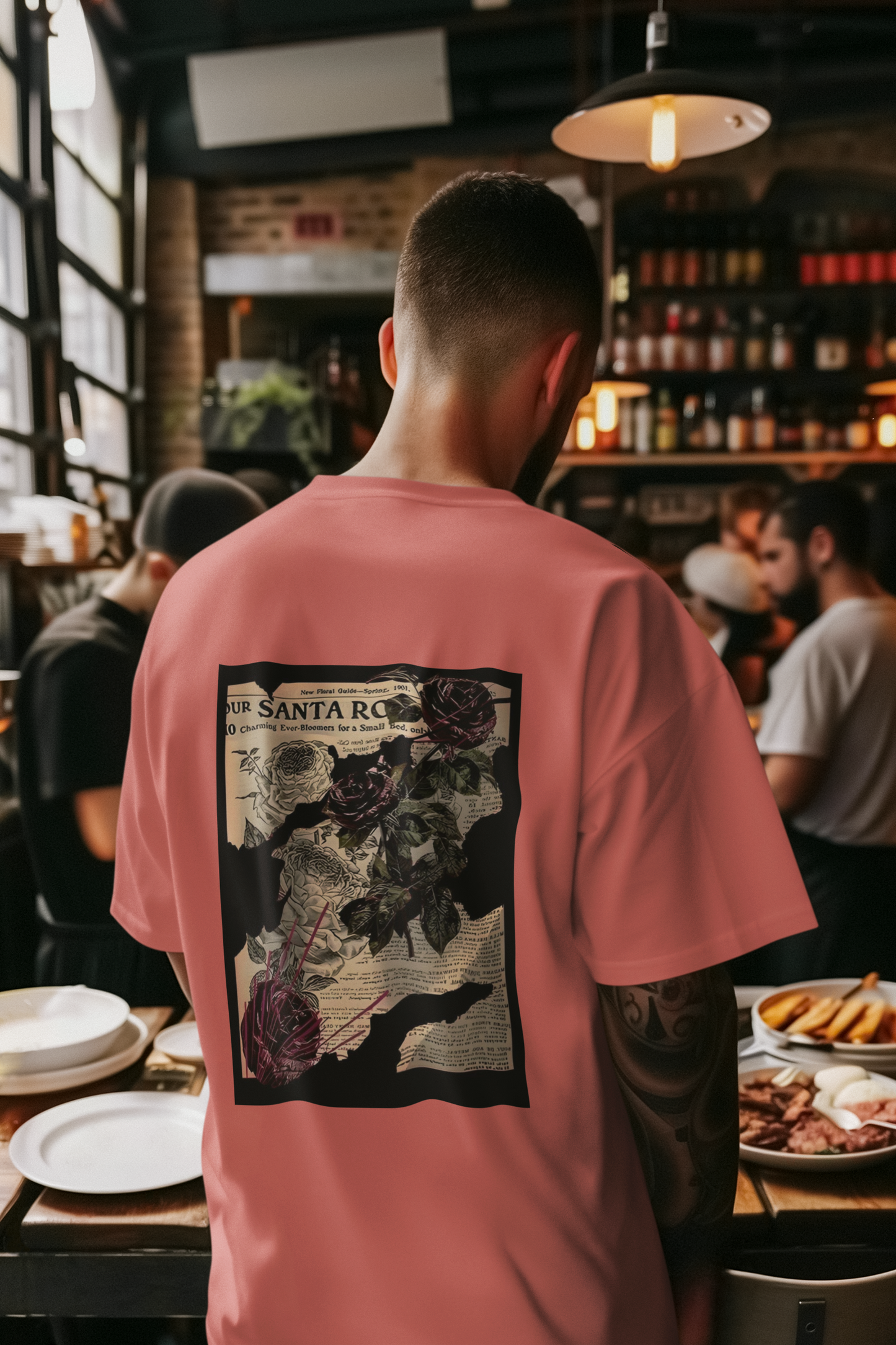 Santa Rosa Bloom” – Oversized Vintage Rose Collage Tee