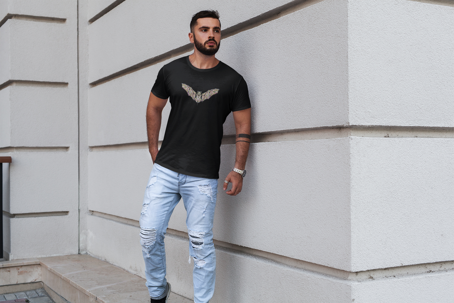 Gothic Flight” – Bat Silhouette Graphic Tee