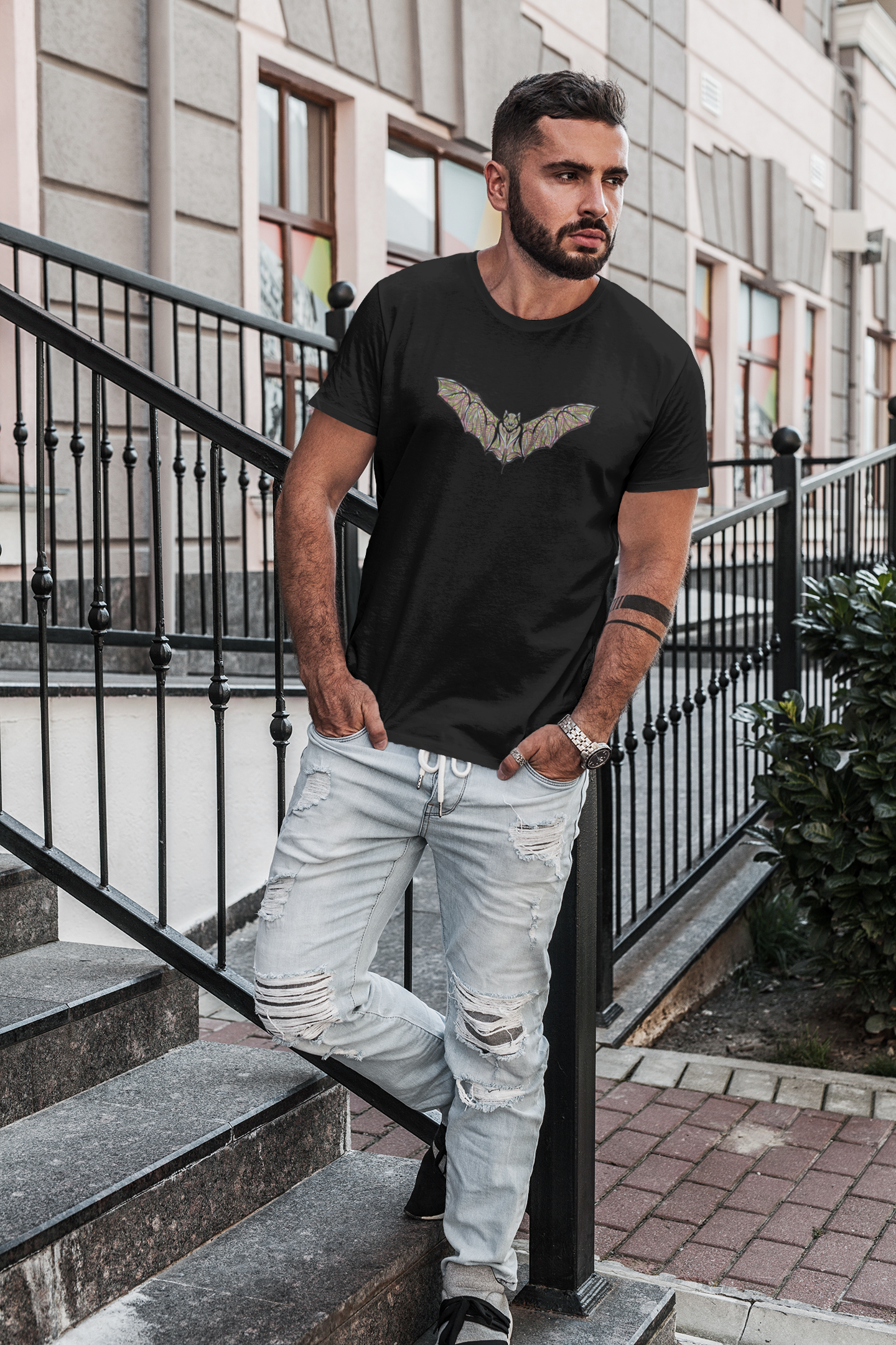 Gothic Flight” – Bat Silhouette Graphic Tee