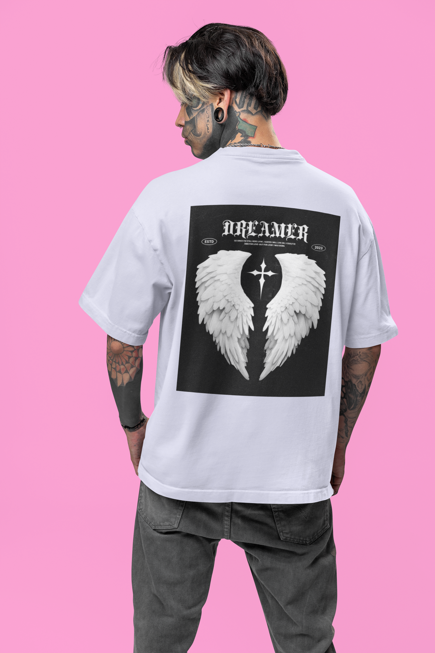 🖤 DREAMER Angel Wings Oversized T-Shirt | Vintage Gothic Streetwear (Unisex)