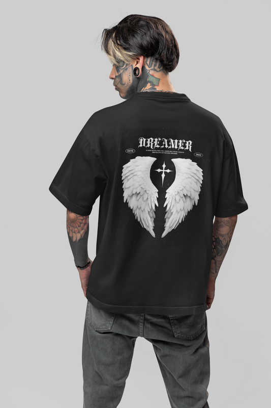 🖤 DREAMER Angel Wings Oversized T-Shirt | Vintage Gothic Streetwear (Unisex)