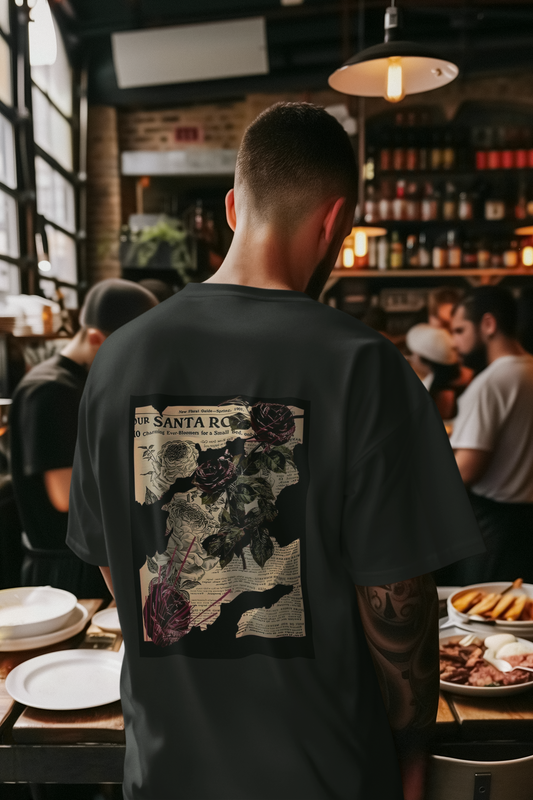 Santa Rosa Bloom” – Oversized Vintage Rose Collage Tee