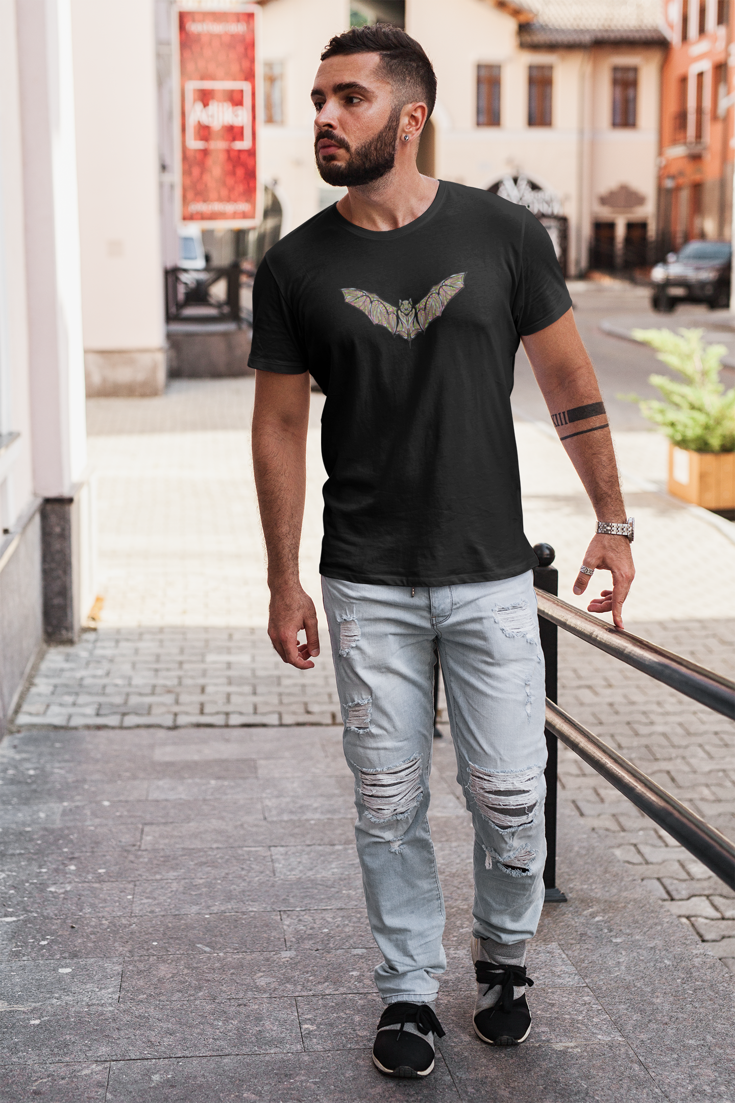 Gothic Flight” – Bat Silhouette Graphic Tee